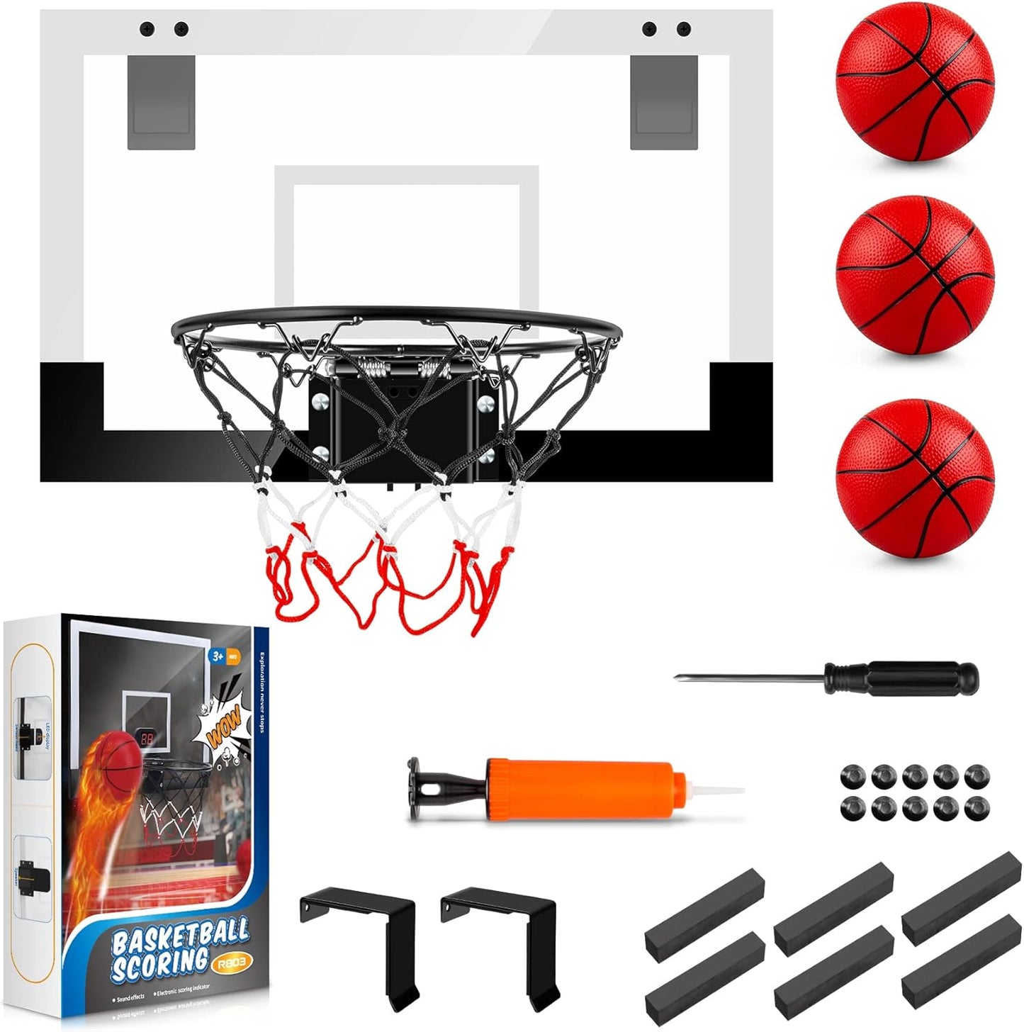 Indoor Basketball Hoop Boys Gifts for Teens and Adults Door Room Basketball Hoop Mini Hoop with Electronic Scoreboard, 3 Balls and Batteries Basketball Toys for 8 9 10 11 12