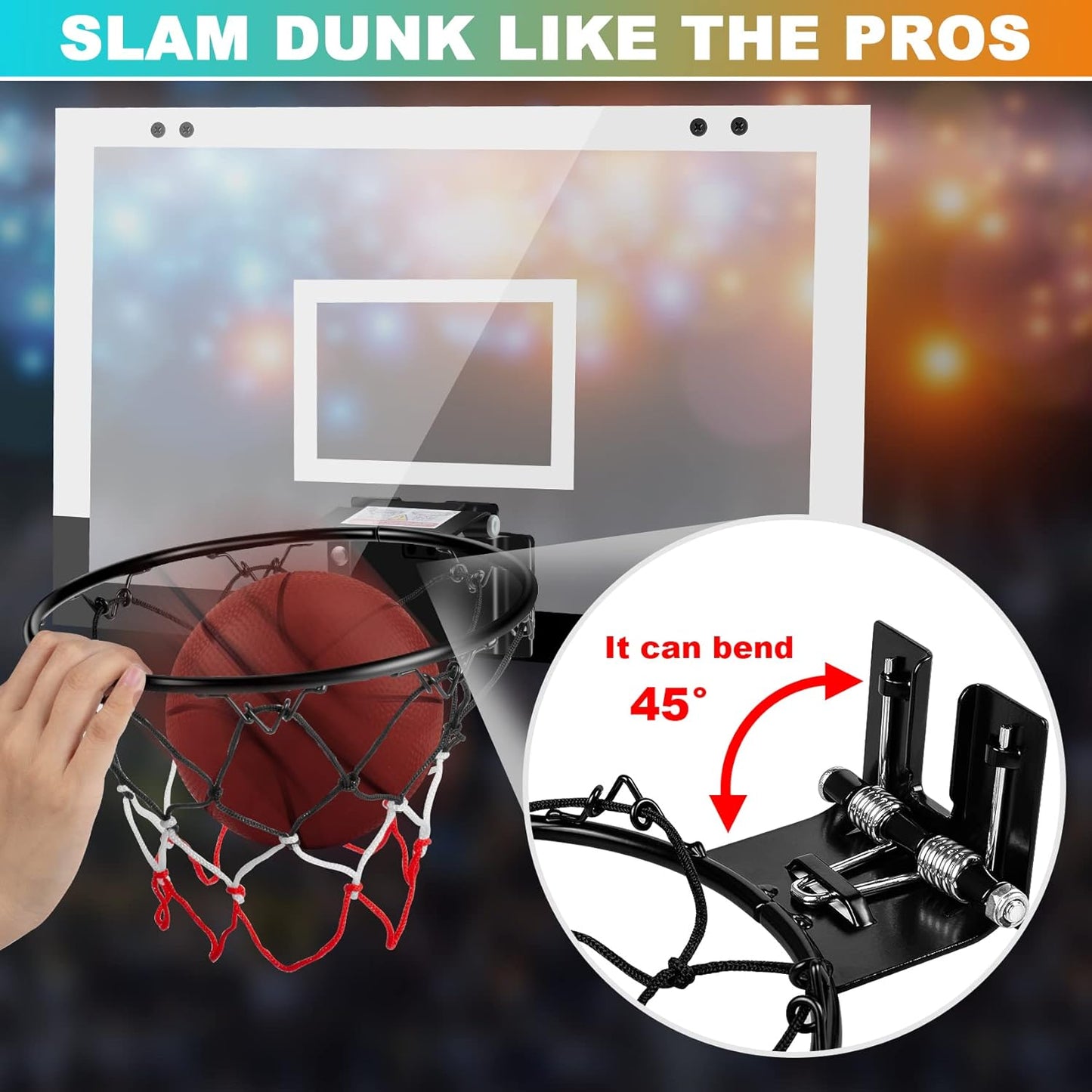 Indoor Basketball Hoop Boys Gifts for Teens and Adults Door Room Basketball Hoop Mini Hoop with Electronic Scoreboard, 3 Balls and Batteries Basketball Toys for 8 9 10 11 12